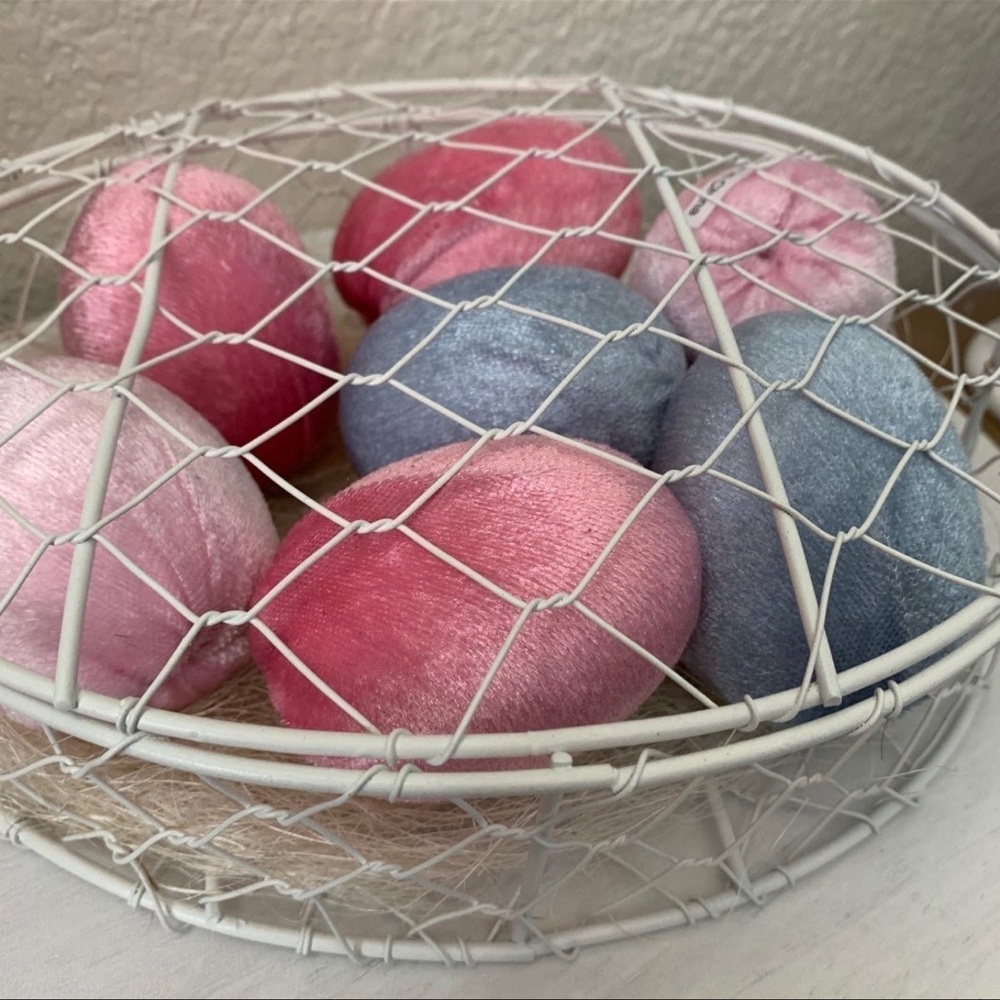 Easter Eggs Velvety Pastel White Wire Basket